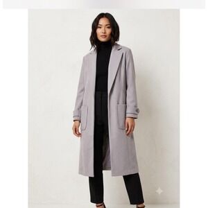 Persun Womens Gray Longline Open Front Duster Coat Jacket Size Large Notch Lapel